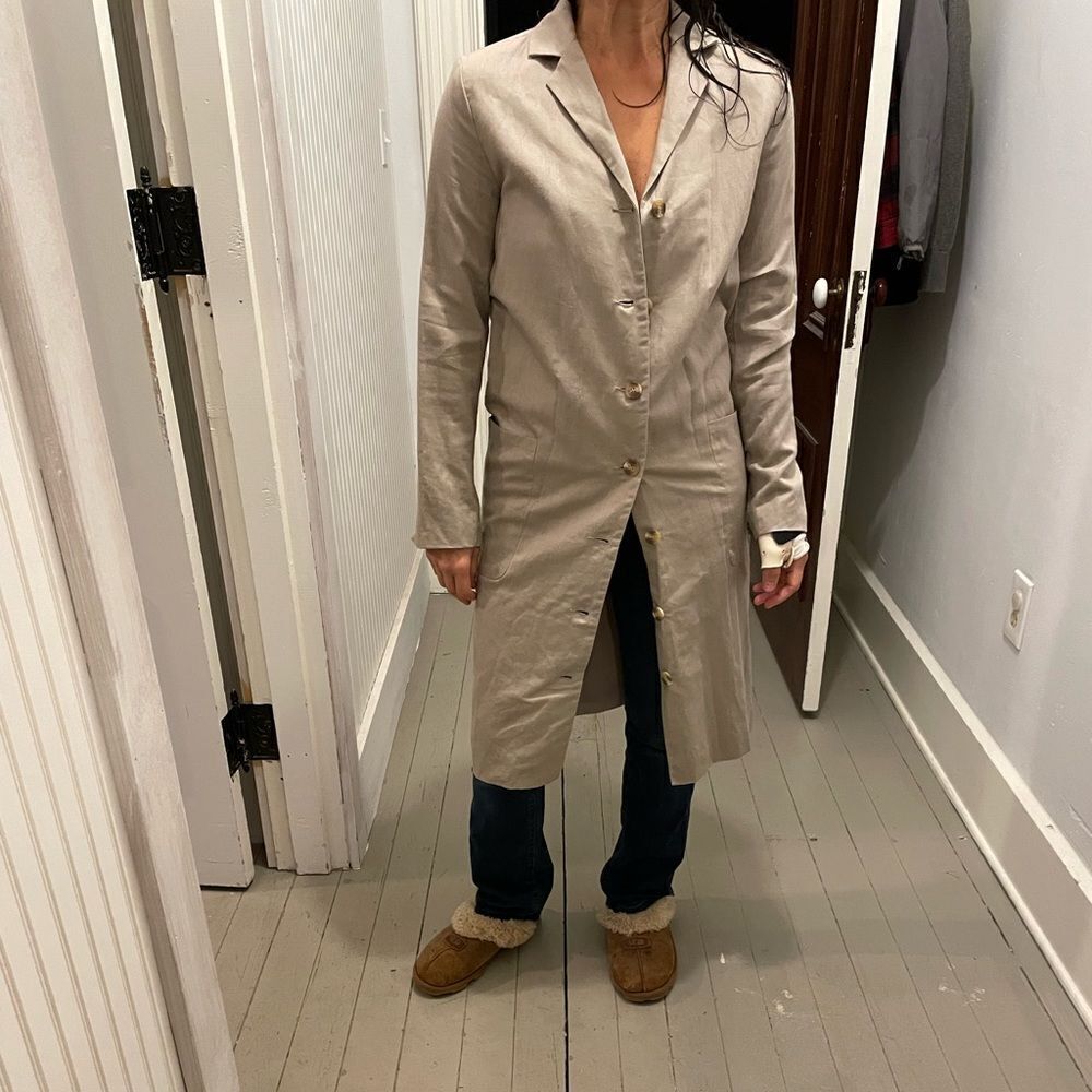 NWT Mod Ref lightweight beige button down dress coat/ trench coat S - Picture 5 of 5